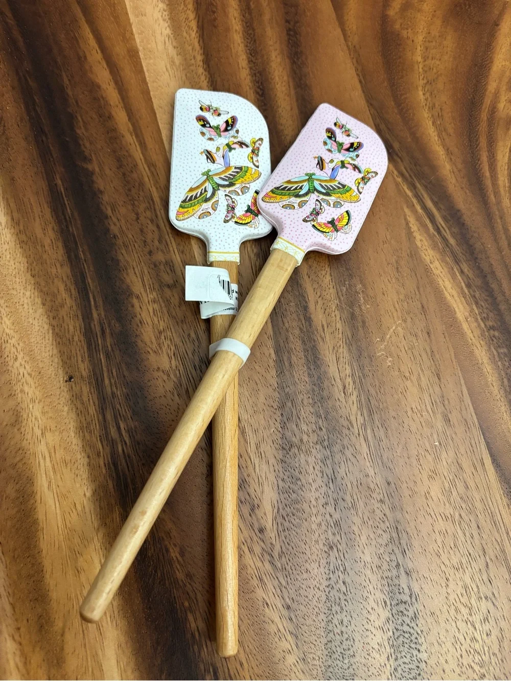 Williams Sonoma Pink and White Butterfly Wooden Small Spatulas NEW